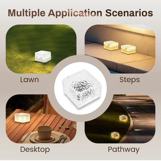 Alt view image 6 of 7 - Wokyo Solar Brick Lights Outdoor Waterproof LED Rock Lights Patio Brick Lights 4 Packs for Patio, Yard, Walkway, Pathway Decor 4x4 inch (Large - Warm White)