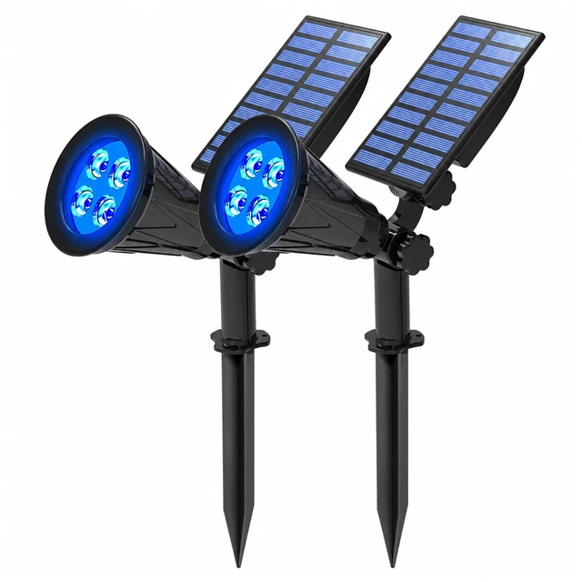 Main image of T-SUNUS Blue Solar Landscape Spotlights Outdoor 2 Pack IP65 Waterproof Flag | Adjustable, 2 Lighting Modes, Auto On/Off, Ground & Wall Mount for Yard Garden Pond Tree Flag Christmas Halloween