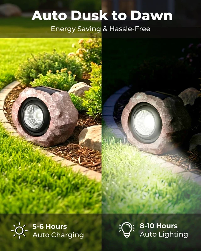 Alt view image 2 of 7 - Solar Rock Lights Outdoor 4 Pack, Landscape Spotlight Faux Rock Lights Yard | Solar Spotlights Outdoor, Realistic Rock Look, Adjustable Light Angle, IP65 Waterproof, Yard Pathway Patio Landscape Decor