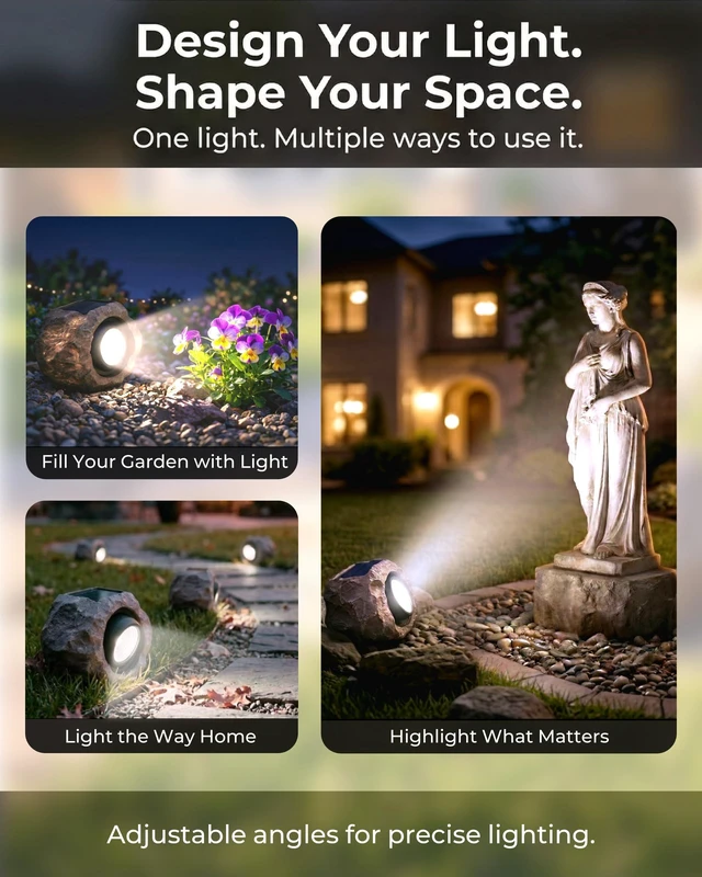 Alt view image 3 of 7 - Solar Rock Lights Outdoor 4 Pack, Landscape Spotlight Faux Rock Lights Yard | Solar Spotlights Outdoor, Realistic Rock Look, Adjustable Light Angle, IP65 Waterproof, Yard Pathway Patio Landscape Decor