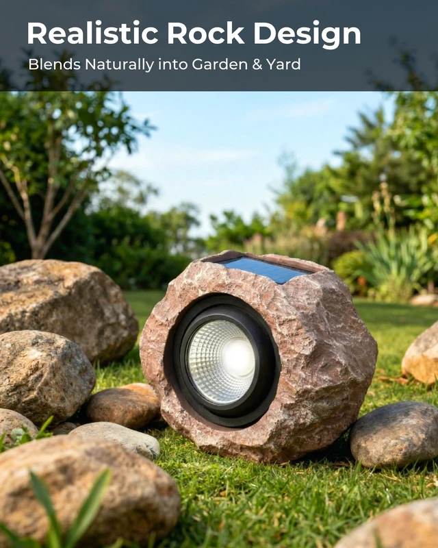 Alt view image 4 of 7 - Solar Rock Lights Outdoor 4 Pack, Landscape Spotlight Faux Rock Lights Yard | Solar Spotlights Outdoor, Realistic Rock Look, Adjustable Light Angle, IP65 Waterproof, Yard Pathway Patio Landscape Decor