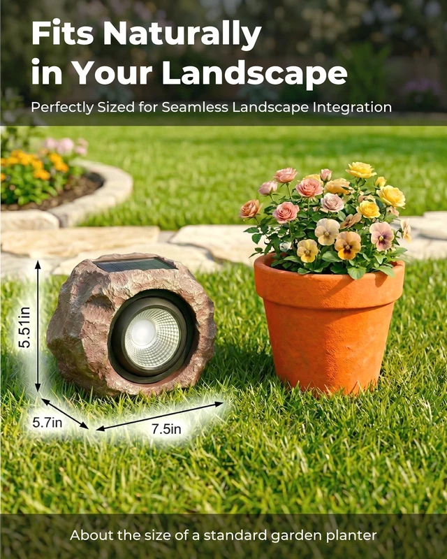 Alt view image 6 of 7 - Solar Rock Lights Outdoor 4 Pack, Landscape Spotlight Faux Rock Lights Yard | Solar Spotlights Outdoor, Realistic Rock Look, Adjustable Light Angle, IP65 Waterproof, Yard Pathway Patio Landscape Decor