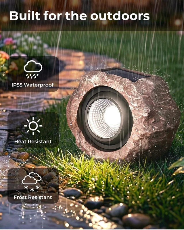Alt view image 5 of 7 - Solar Rock Lights Outdoor 4 Pack, Landscape Spotlight Faux Rock Lights Yard | Solar Spotlights Outdoor, Realistic Rock Look, Adjustable Light Angle, IP65 Waterproof, Yard Pathway Patio Landscape Decor