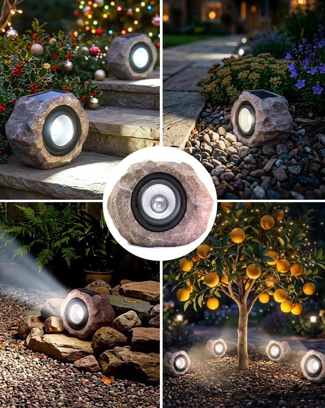 Alt view image 7 of 7 - Solar Rock Lights Outdoor 4 Pack, Landscape Spotlight Faux Rock Lights Yard | Solar Spotlights Outdoor, Realistic Rock Look, Adjustable Light Angle, IP65 Waterproof, Yard Pathway Patio Landscape Decor