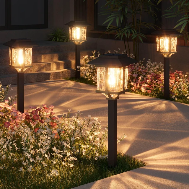 Main image of XMCOSY+ Solar Pathway Lights Outdoor 4 Pack, Warm White Solar Garden Lights | IP65 Waterproof, 2-Tone Stainless Steel & Glass, LED Edison Glow Landscape Lighting for Walkway Yard Patio Driveway Decor