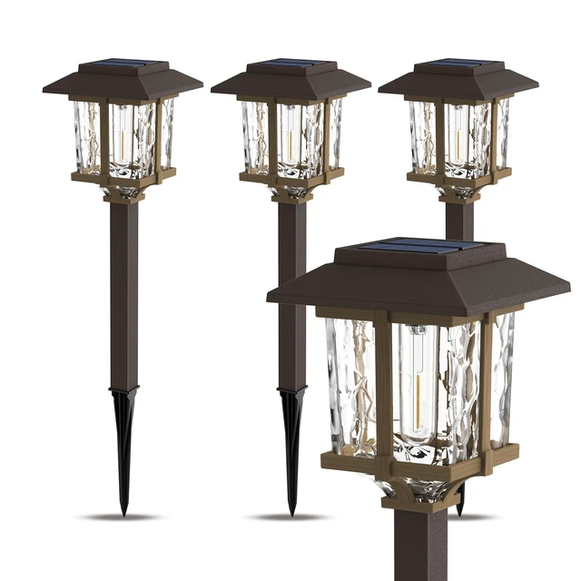 Alt view image 2 of 7 - XMCOSY+ Solar Pathway Lights Outdoor 4 Pack, Warm White Solar Garden Lights | IP65 Waterproof, 2-Tone Stainless Steel & Glass, LED Edison Glow Landscape Lighting for Walkway Yard Patio Driveway Decor