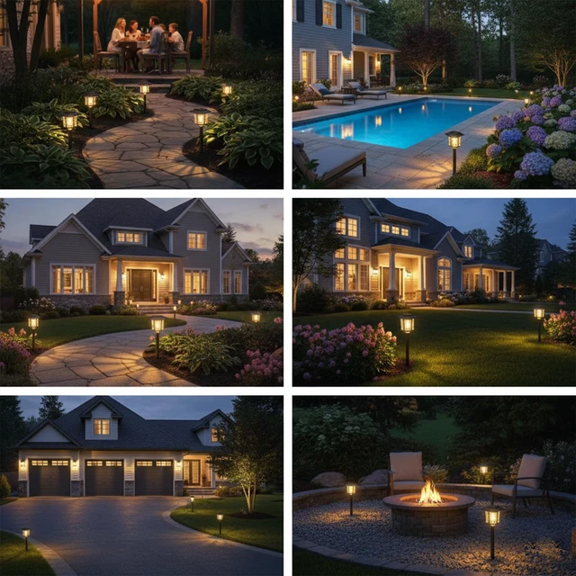 Alt view image 3 of 7 - XMCOSY+ Solar Pathway Lights Outdoor 4 Pack, Warm White Solar Garden Lights | IP65 Waterproof, 2-Tone Stainless Steel & Glass, LED Edison Glow Landscape Lighting for Walkway Yard Patio Driveway Decor