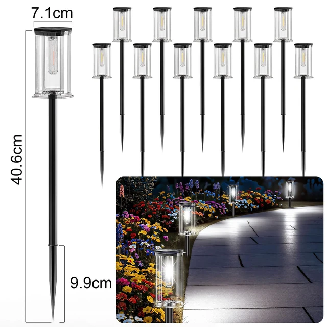 Alt view image 2 of 7 - MAOKOT Solar Lights Outdoor, 12 Pack Led Solar Garden Lights Waterproof, Auto On/Off Small Size Outdoor Solar Lights for Patio, Driveway, Yard, Walkway, Pathway Landscape Lighting, White