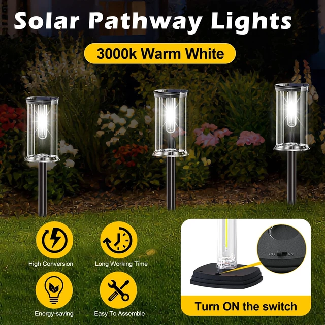 Alt view image 3 of 7 - MAOKOT Solar Lights Outdoor, 12 Pack Led Solar Garden Lights Waterproof, Auto On/Off Small Size Outdoor Solar Lights for Patio, Driveway, Yard, Walkway, Pathway Landscape Lighting, White