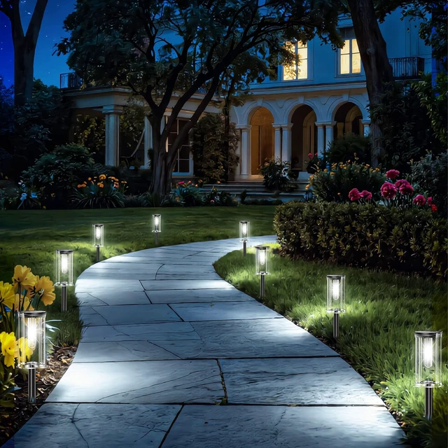 Alt view image 7 of 7 - MAOKOT Solar Lights Outdoor, 12 Pack Led Solar Garden Lights Waterproof, Auto On/Off Small Size Outdoor Solar Lights for Patio, Driveway, Yard, Walkway, Pathway Landscape Lighting, White