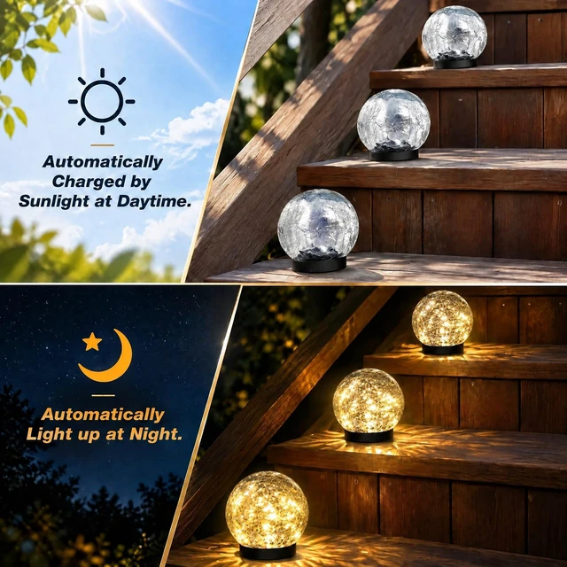 Alt view image 3 of 7 - SyouHome Solar Crackle Glass Globe Lights Outdoor, 6 Pack 3.9", Warm White | Auto ON/OFF, Waterproof Landscape Garden Decor, Solar Graden Lights for Pathway Yard Flowerpot Patio Lawn