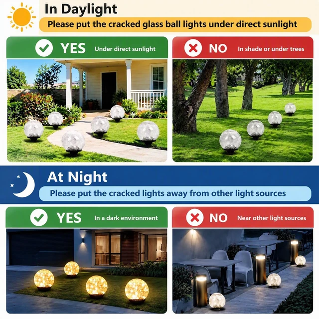 Alt view image 4 of 7 - SyouHome Solar Crackle Glass Globe Lights Outdoor, 6 Pack 3.9", Warm White | Auto ON/OFF, Waterproof Landscape Garden Decor, Solar Graden Lights for Pathway Yard Flowerpot Patio Lawn