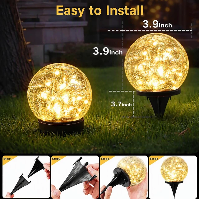 Alt view image 5 of 7 - SyouHome Solar Crackle Glass Globe Lights Outdoor, 6 Pack 3.9", Warm White | Auto ON/OFF, Waterproof Landscape Garden Decor, Solar Graden Lights for Pathway Yard Flowerpot Patio Lawn