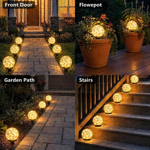 Alt view image 6 of 7 - SyouHome Solar Crackle Glass Globe Lights Outdoor, 6 Pack 3.9", Warm White | Auto ON/OFF, Waterproof Landscape Garden Decor, Solar Graden Lights for Pathway Yard Flowerpot Patio Lawn