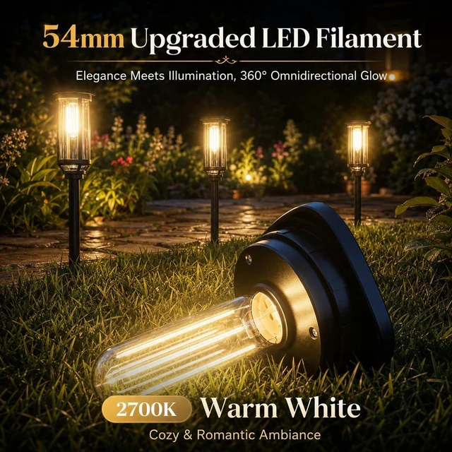 Alt view image 2 of 7 - Ensenior Solar Pathway LED Lights Outdoor, 2700K Warm White, 8 Pack | All-night-lasting garden lights, 3 brightness adjustable, IP65 waterproof, landscape lighting for yard, walkway, patio