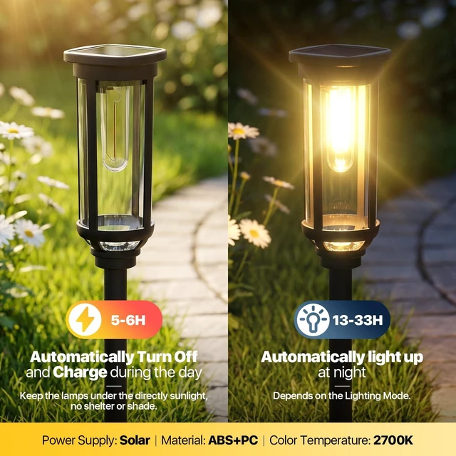 Alt view image 6 of 7 - Ensenior Solar Pathway LED Lights Outdoor, 2700K Warm White, 8 Pack | All-night-lasting garden lights, 3 brightness adjustable, IP65 waterproof, landscape lighting for yard, walkway, patio