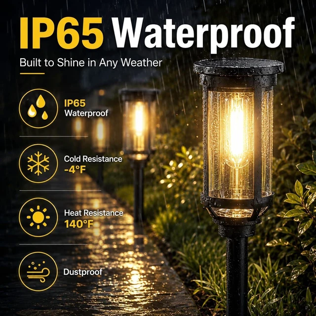 Alt view image 7 of 7 - Ensenior Solar Pathway LED Lights Outdoor, 2700K Warm White, 8 Pack | All-night-lasting garden lights, 3 brightness adjustable, IP65 waterproof, landscape lighting for yard, walkway, patio