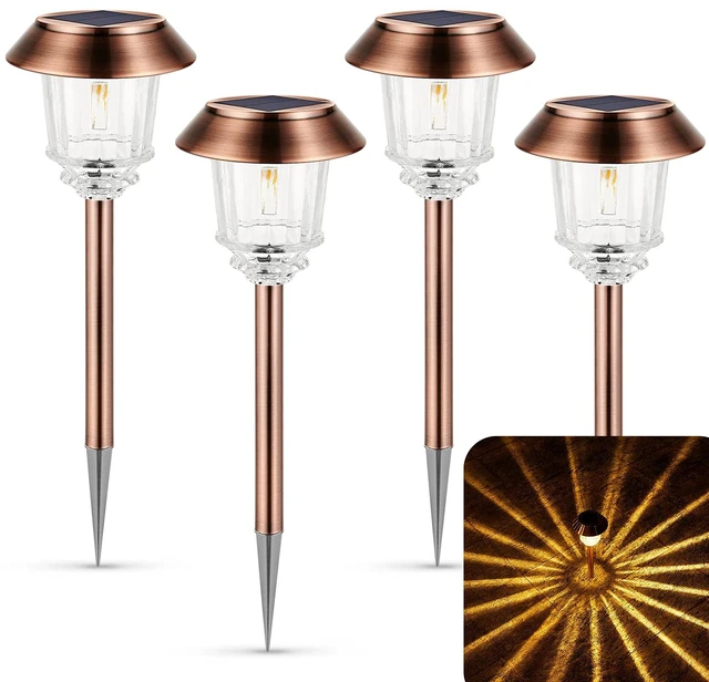 Main image of XMCOSY+ Solar Lights Outdoor Waterproof, 4 Pack Solar Lights for Outside | 10-40 LM Dimmable Warm White Metal & Glass Waterproof Outdoor Solar Lights For Yard Garden Lawn Driveway Walkway Pathways
