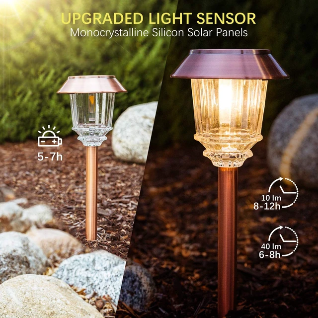 Alt view image 2 of 7 - XMCOSY+ Solar Lights Outdoor Waterproof, 4 Pack Solar Lights for Outside | 10-40 LM Dimmable Warm White Metal & Glass Waterproof Outdoor Solar Lights For Yard Garden Lawn Driveway Walkway Pathways