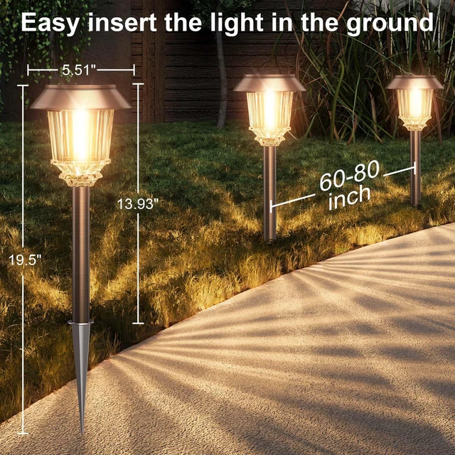 Alt view image 3 of 7 - XMCOSY+ Solar Lights Outdoor Waterproof, 4 Pack Solar Lights for Outside | 10-40 LM Dimmable Warm White Metal & Glass Waterproof Outdoor Solar Lights For Yard Garden Lawn Driveway Walkway Pathways