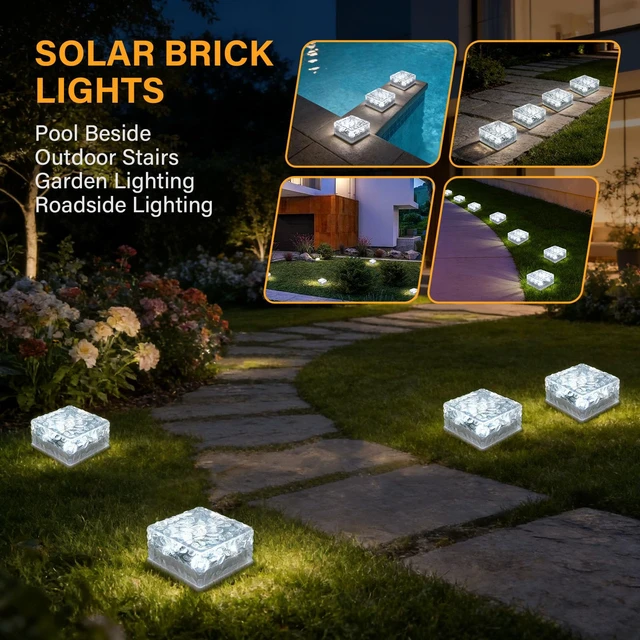 Alt view image 6 of 7 - Solar Brick Lights Outdoor Waterproof Small Solar Lights 6 Packs | Bricks for Landscaping Outdoor Decor for Fence Pathway Path Patio Balcony Outside Garden Bricks Decorations