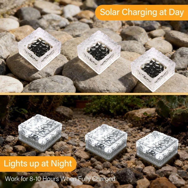 Alt view image 7 of 7 - Solar Brick Lights Outdoor Waterproof Small Solar Lights 6 Packs | Bricks for Landscaping Outdoor Decor for Fence Pathway Path Patio Balcony Outside Garden Bricks Decorations
