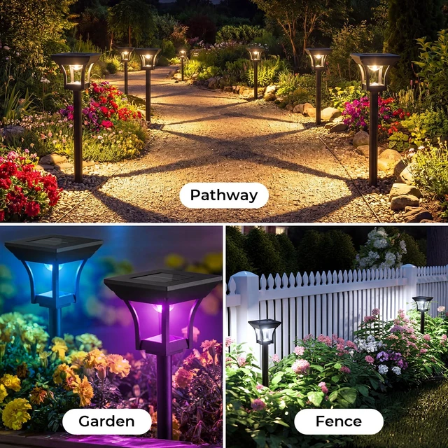 Alt view image 3 of 7 - CINOTON RGBCW Solar Pathway Lights Outdoor, 3 Lighting Modes, 12 Pack | IP65 Waterproof, RGB, Warm White And Cool White, Auto On/Off, Solar Powered, Easy Installation for Garden, Walkway & Driveway
