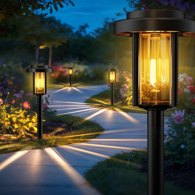 Main image of HMDecor Solar Pathway Lights, 8 Pack Solar Light Outdoor IP65 Waterproof | Garden Lights Solar Powered, Outside Decor Landscape Lighting for Yard, Path, Driveway, Walkway (Warm White)
