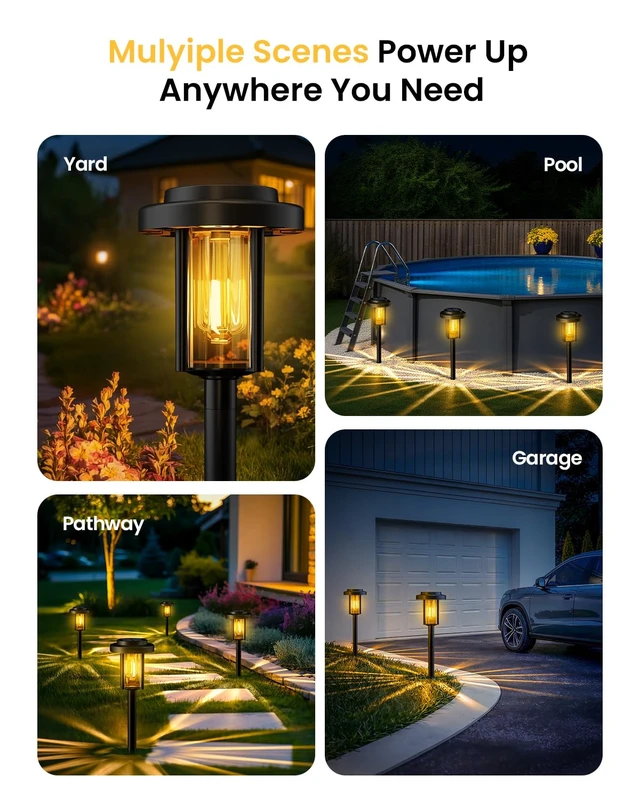 Alt view image 4 of 7 - HMDecor Solar Pathway Lights, 8 Pack Solar Light Outdoor IP65 Waterproof | Garden Lights Solar Powered, Outside Decor Landscape Lighting for Yard, Path, Driveway, Walkway (Warm White)