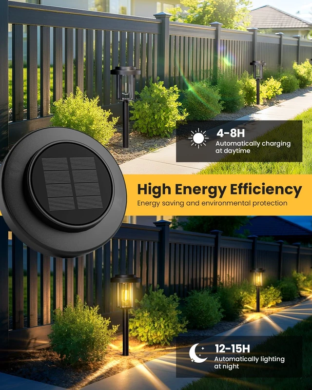 Alt view image 5 of 7 - HMDecor Solar Pathway Lights, 8 Pack Solar Light Outdoor IP65 Waterproof | Garden Lights Solar Powered, Outside Decor Landscape Lighting for Yard, Path, Driveway, Walkway (Warm White)