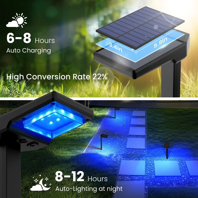 Alt view image 4 of 7 - AUDERWIN Solar Pathway Lights Outdoor, Smart Color Changing 9-in-1 Modes | 4 Pack Solar Lights Outdoor Waterproof, Bright Landscape Lighting for Walkway, Garden, Yard (Warm White/Cool White/RGBCW)