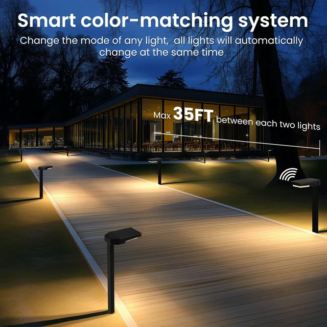 Alt view image 5 of 7 - AUDERWIN Solar Pathway Lights Outdoor, Smart Color Changing 9-in-1 Modes | 4 Pack Solar Lights Outdoor Waterproof, Bright Landscape Lighting for Walkway, Garden, Yard (Warm White/Cool White/RGBCW)