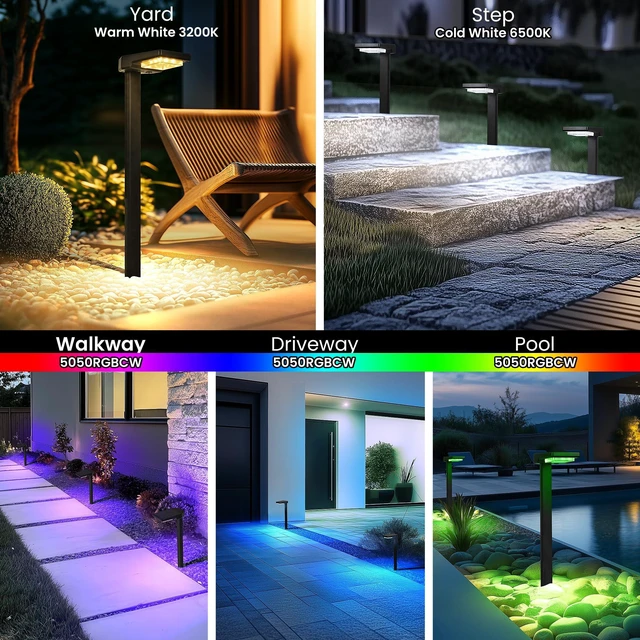 Alt view image 3 of 7 - AUDERWIN Solar Pathway Lights Outdoor, Smart Color Changing 9-in-1 Modes | 4 Pack Solar Lights Outdoor Waterproof, Bright Landscape Lighting for Walkway, Garden, Yard (Warm White/Cool White/RGBCW)