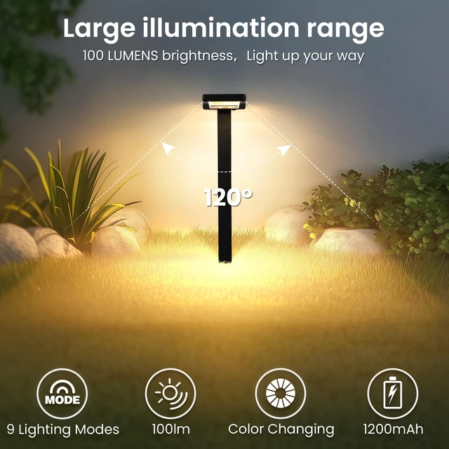 Alt view image 6 of 7 - AUDERWIN Solar Pathway Lights Outdoor, Smart Color Changing 9-in-1 Modes | 4 Pack Solar Lights Outdoor Waterproof, Bright Landscape Lighting for Walkway, Garden, Yard (Warm White/Cool White/RGBCW)