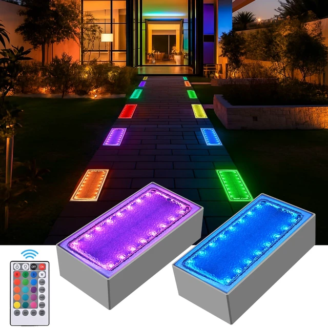 Main image of Solar Paver Color Changing Lights, 8x4 Solar Pavers Light Outdoor, Recessed Brick Pathway Lights, IP67 Waterproof Landscape Lighting for Ground,Walkway, Garden, Pool, Patio, Driveway,2 Pack (RGBW)