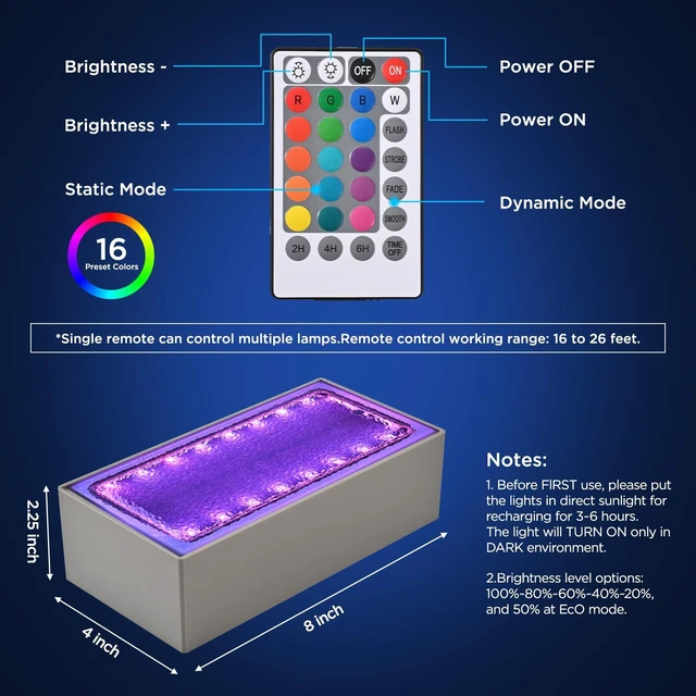 Alt view image 2 of 7 - Solar Paver Color Changing Lights, 8x4 Solar Pavers Light Outdoor, Recessed Brick Pathway Lights, IP67 Waterproof Landscape Lighting for Ground,Walkway, Garden, Pool, Patio, Driveway,2 Pack (RGBW)