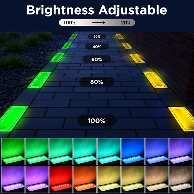 Alt view image 3 of 7 - Solar Paver Color Changing Lights, 8x4 Solar Pavers Light Outdoor, Recessed Brick Pathway Lights, IP67 Waterproof Landscape Lighting for Ground,Walkway, Garden, Pool, Patio, Driveway,2 Pack (RGBW)