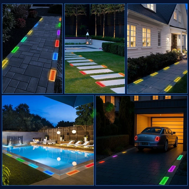 Alt view image 6 of 7 - Solar Paver Color Changing Lights, 8x4 Solar Pavers Light Outdoor, Recessed Brick Pathway Lights, IP67 Waterproof Landscape Lighting for Ground,Walkway, Garden, Pool, Patio, Driveway,2 Pack (RGBW)