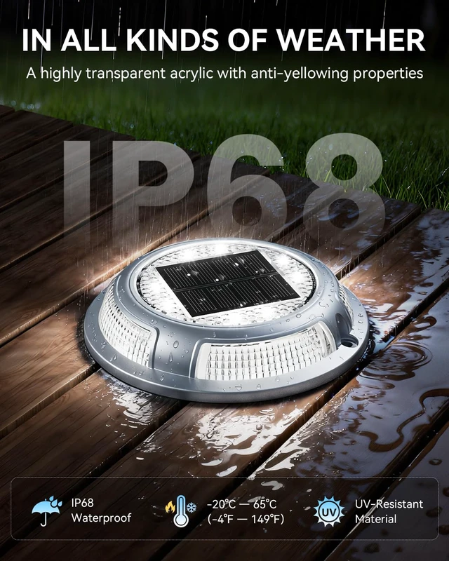 Alt view image 2 of 7 - Solar Driveway Lights, 4 Pack Heavy Duty Driveway Lights Solar Powered 2 Color Mode (Cool/Warm White) IP68 Waterproof Outdoor Solar Deck Lights with Ground Stake for Pathway Garden Yard Walkway Dock