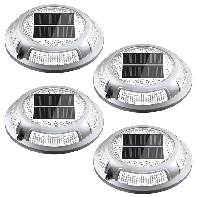 Main image of Solar Driveway Lights, 4 Pack Heavy Duty Driveway Lights Solar Powered 2 Color Mode (Cool/Warm White) IP68 Waterproof Outdoor Solar Deck Lights with Ground Stake for Pathway Garden Yard Walkway Dock