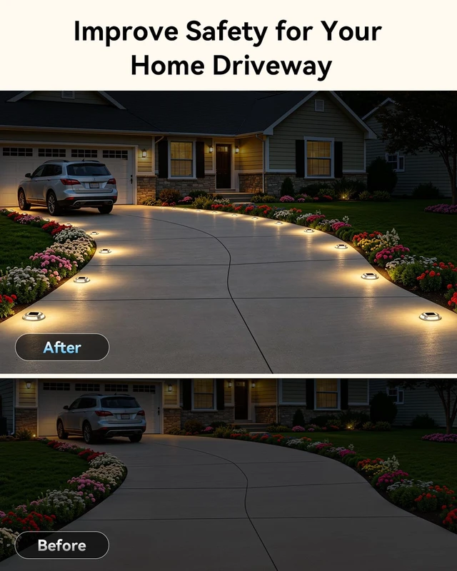 Alt view image 5 of 7 - Solar Driveway Lights, 4 Pack Heavy Duty Driveway Lights Solar Powered 2 Color Mode (Cool/Warm White) IP68 Waterproof Outdoor Solar Deck Lights with Ground Stake for Pathway Garden Yard Walkway Dock