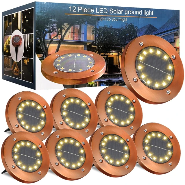 Main image of JKIMK Solar Ground Lights Outdoor Waterproof Flat Garden Solar Disk Lights Floor 12 LED 8 Pack for Garden Patio Pathway Landscape Driveway Yard Path Decor