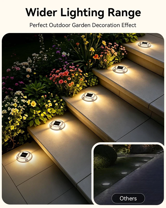Alt view image 6 of 7 - Solar Driveway Lights, 4 Pack Heavy Duty Driveway Lights Solar Powered 2 Color Mode (Cool/Warm White) IP68 Waterproof Outdoor Solar Deck Lights with Ground Stake for Pathway Garden Yard Walkway Dock
