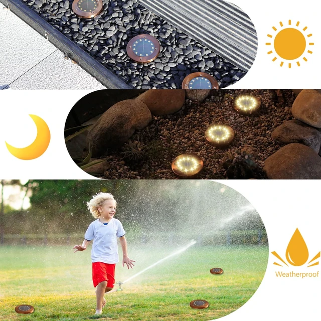 Alt view image 2 of 7 - JKIMK Solar Ground Lights Outdoor Waterproof Flat Garden Solar Disk Lights Floor 12 LED 8 Pack for Garden Patio Pathway Landscape Driveway Yard Path Decor