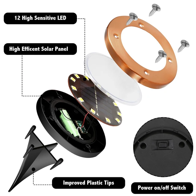 Alt view image 4 of 7 - JKIMK Solar Ground Lights Outdoor Waterproof Flat Garden Solar Disk Lights Floor 12 LED 8 Pack for Garden Patio Pathway Landscape Driveway Yard Path Decor
