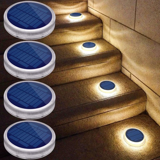 Main image of YiLaie Stick on Solar Dock Deck Step Lights Outdoor Waterproof 4 Pack | Driveway Lights Solar Powered for Outside Concrete Disks Ground Walkway Pathway Sidewalk Auto ON/Off
