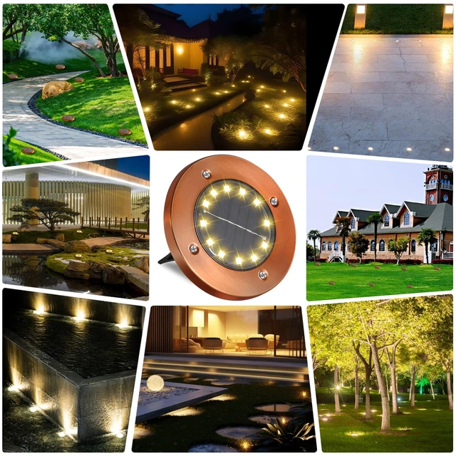 Alt view image 7 of 7 - JKIMK Solar Ground Lights Outdoor Waterproof Flat Garden Solar Disk Lights Floor 12 LED 8 Pack for Garden Patio Pathway Landscape Driveway Yard Path Decor