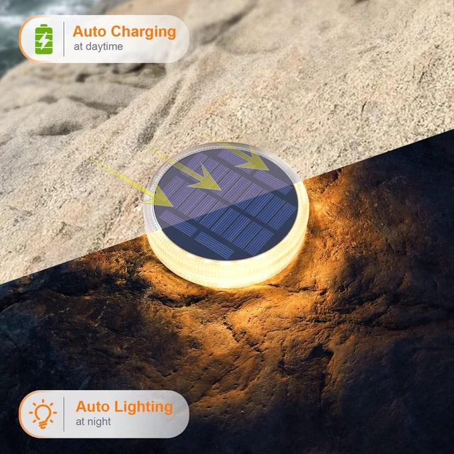 Alt view image 3 of 6 - YiLaie Stick on Solar Dock Deck Step Lights Outdoor Waterproof 4 Pack | Driveway Lights Solar Powered for Outside Concrete Disks Ground Walkway Pathway Sidewalk Auto ON/Off