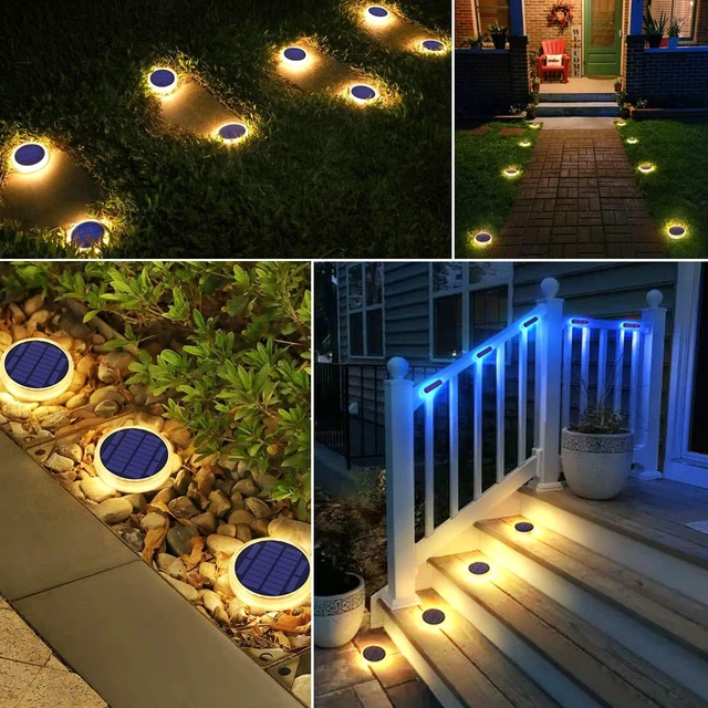 Alt view image 6 of 6 - YiLaie Stick on Solar Dock Deck Step Lights Outdoor Waterproof 4 Pack | Driveway Lights Solar Powered for Outside Concrete Disks Ground Walkway Pathway Sidewalk Auto ON/Off