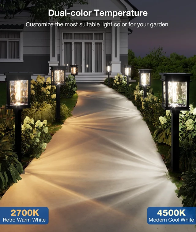 Alt view image 2 of 7 - XMCOSY+ Solar Pathway Lights, 4 Pack 2-in-1 Landscape Lighting for Garden | Warm & Cool White Yard Light, 25/50 LM, Auto On/Off Decor Solar Powered Outdoor Lights for Lawn Walkway Driveway Lights